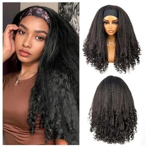Black Curly Headband Wig 22 Inches